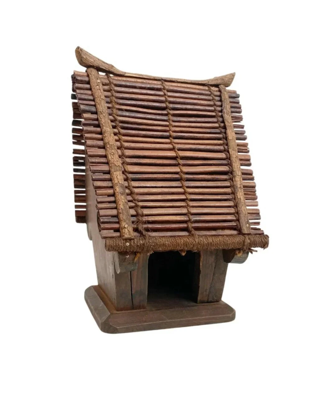 Large Rustic Wooden Birdhouse – Natural Twig Roof Garden Decor | Fairy Garden